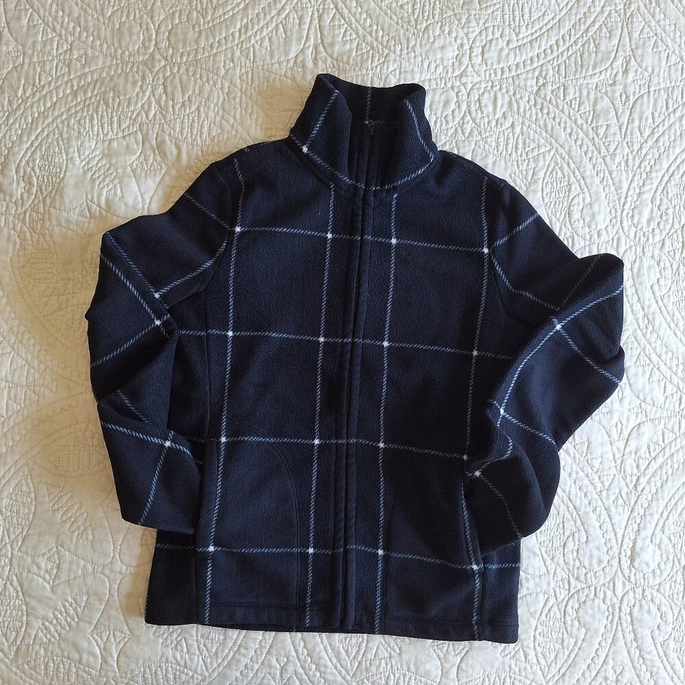 UNIQLO Fleece Zip Front Jacket Black and White Square Stripes